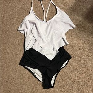White and Black Women's One-Piece Bathing Suit